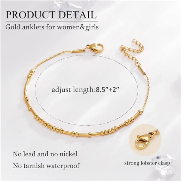 𝐀𝐧𝐤𝐥𝐞 𝐁𝐫𝐚𝐜𝐞𝐥𝐞𝐭𝐬 𝐟𝐨𝐫 𝐖𝐨𝐦𝐞𝐧 Adjustable Silver Gold Anklets - Picture 6 of 8